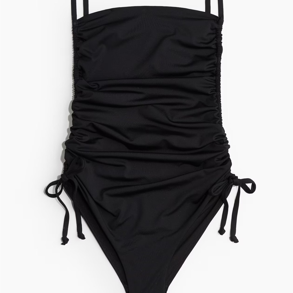 H&M Black One Piece Swimsuit with Adjustable Ruching